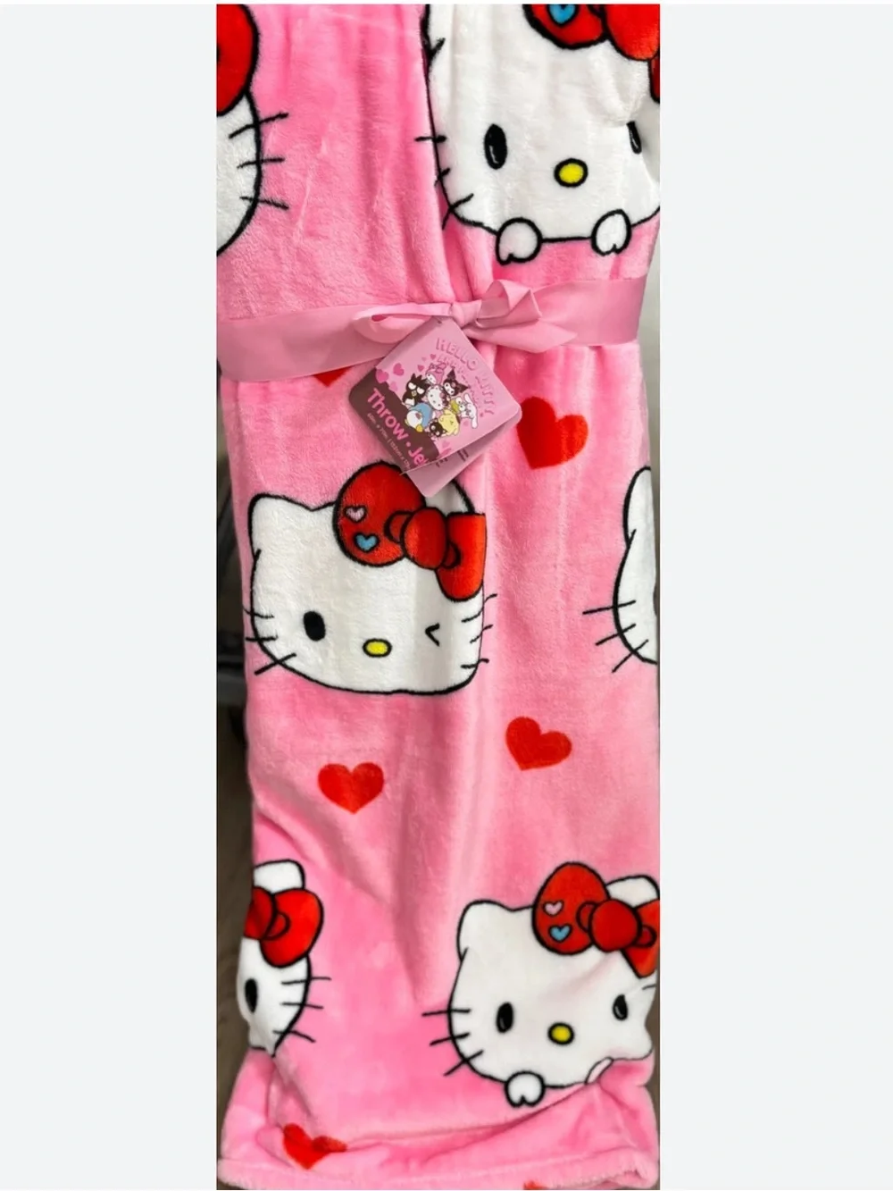Hello Kitty Valentines Pink Hearts Plush Throw Blanket
